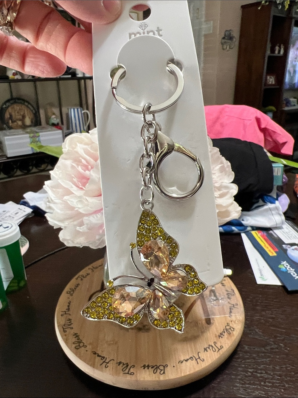 New Mint Yellow and Champagne Butterfly Keychain